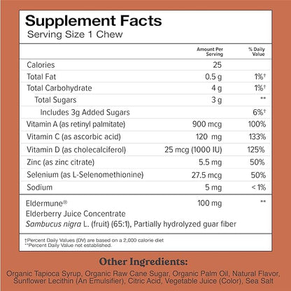 Chewsy - 6-in-1 Immune Support Fruity Chews with Elderberry - Vitamin C, A and D, Zinc and Selenium - Individually Wrapped - 6-Day Supply