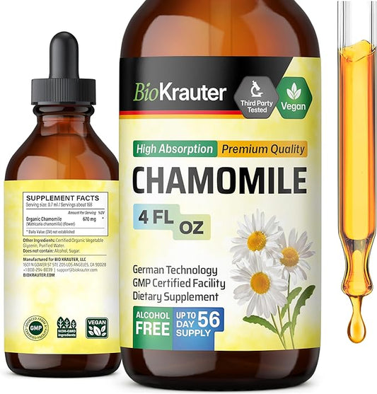 BIO KRAUTER Chamomile Tincture - Chamomile Extract - Supplement for Relaxation and Calmness Support - Alcohol and Sugar Free - Vegan Drops 4 Fl.Oz.