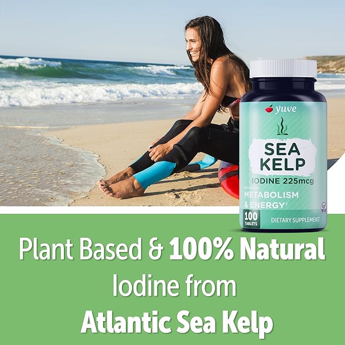 Thyroid Support for Women, Iodine Supplements for Thyroid, 225mg – Natural Metabolism & Energy, Organic Seaweed from North Atlantic Ocean, Plant-Based, Non-GMO - 100 Tablets