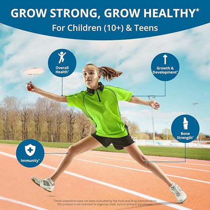 NuBest Grow Power Height Supplement with Calcium, Magnesium, Vitamin D3, Zinc for Age 10+ Height Growth, Grow Taller, Increase Height Growth Natural - Free of Growth Hormone - 60 Growth Capsules