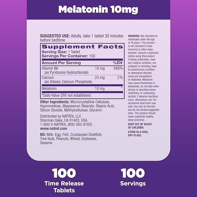 Natrol Advanced Sleep Melatonin 10mg, Dietary Supplement for Restful Sleep, Time Release Melatonin Tablets, 100 Time-Release Tablets, 100 Day Supply (Pack of 12)