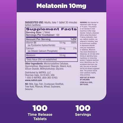 Natrol Advanced Sleep Melatonin 10mg, Dietary Supplement for Restful Sleep, Time Release Melatonin Tablets, 100 Time-Release Tablets, 100 Day Supply (Pack of 12)