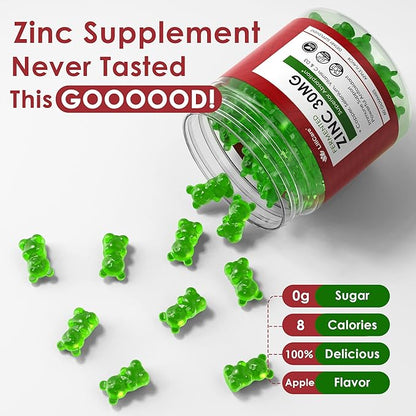 Zinc Gummies + Copper, Selenium, Vitamin C & D3, Fermented Zinc Supplements for Women and Men with Elderberry for Daily Immune Support, Powerful Antioxidant, High Absorption, Vegan, Sugar Free, 60 Cts