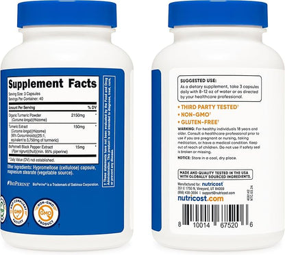 Nutricost Turmeric Curcumin with BioPerine and 95% Curcuminoids, 2300mg, 120 Capsules, Veggie Capsules, 767mg Per Cap, 40 Servings, Gluten Free, Non-GMO