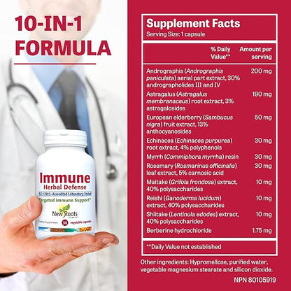 IMMUNE DEFENCE | Andrographis & Astragalus, Powerful Immune Support Supplement with 4 Extra Herbals: Elderberry, Echinacea, Goldenseal, Rosemary | Reishi, Shiitake, Maitake Mushroom (30 Capsules)