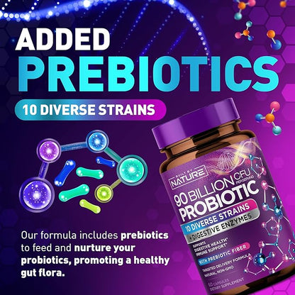 90 Billion CFU Probiotic - Daily Digestive Gut Health Supplement for Men & Women - Lactobacillus acidophilus, Bifidobacterium & Prebiotics - Non-GMO, Gluten & Dairy Free, Shelf-Stable - 60 Capsules