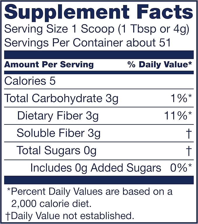 Fiber Dietary Fiber Nutritional Supplements, Unflavored, 7.2 Ounce (Pack of 4)