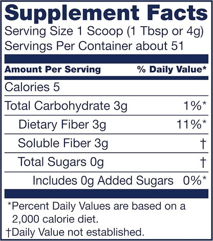 Fiber Dietary Fiber Nutritional Supplements, Unflavored, 7.2 Ounce (Pack of 4)