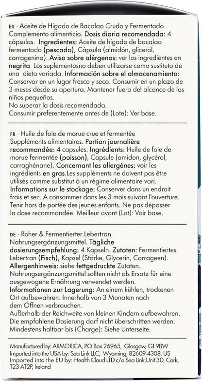 Fermented Cod Liver Oil - Cold Processed, Lacto-Fermented & Raw Cod Liver Oil - Made Exclusively with Atlantic Cod (Unflavoured, 120 Capsules)