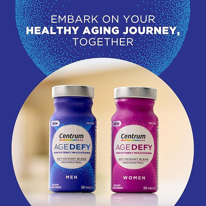 Centrum Age Defy for Men, All-in-1 High Potency Multivitamin + Healthy Aging Supplement, Multivitamin Blend with Resveratrol, and Niacin for NAD+ Level Support, Aluminium Bottle, 56 Tablets