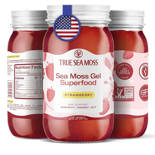 Sea Moss Gel – Made in USA – Wildcrafted Seamoss, Fresh Fruits & Sea Vegetables – Strawberry, Pack of 1 (Labels may Vary)