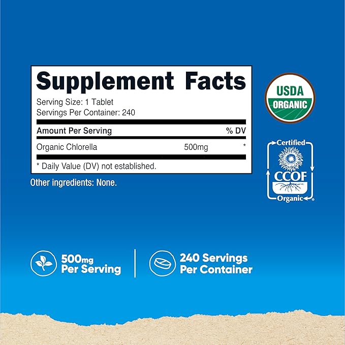 Nutricost Organic Chlorella 500mg, 240 Tablets - Gluten Free, Non-GMO