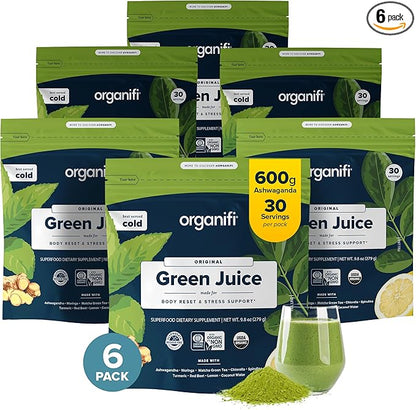 Organifi Green Juice - Organic Superfood Powder - 180-Day Supply - Organic Vegan Greens - Helps Decrease Cortisol - Provides Better Response to Stress - Supports Weight Control - Total Body Wellness