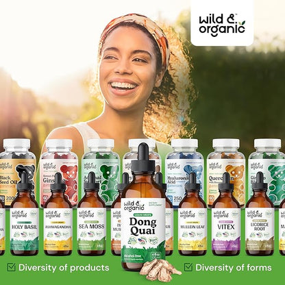 Wild & Organic Dong Quai Supplement for Women - 500 mg Dong Quai Root Extract for Women's Health - Angelica Root Herb Tincture - Female Ginseng Liquid Extract - No Sugar & Alcohol - 4 fl oz
