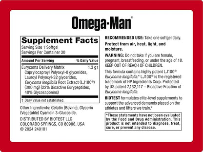 Omega-Man 300mg LJ100 – Elevates Free Testosterone with Enhanced Absorption - 30 Softgels