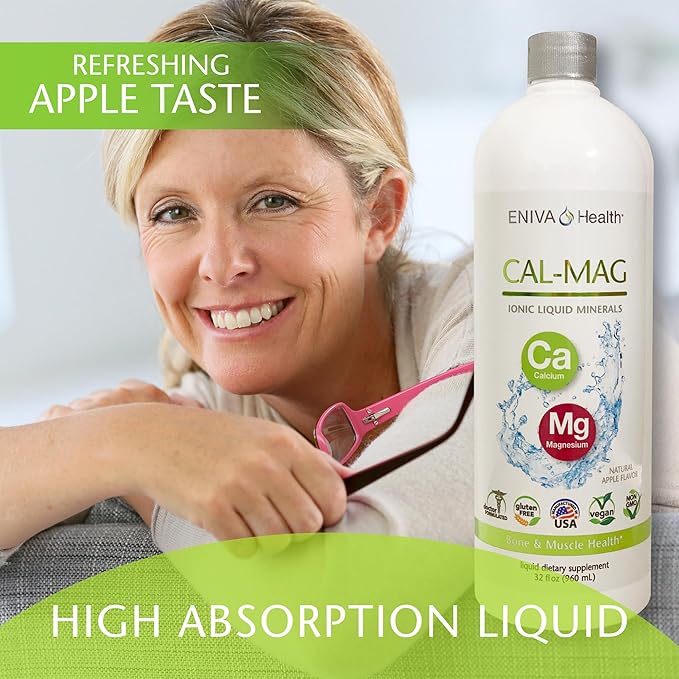 Liquid Ionic Calcium Magnesium Supplement (32oz) Healthy Bones, Hair, Nails and Body. Doctor Formulated. Zero Calories. Zero Sugar. by Eniva Health.