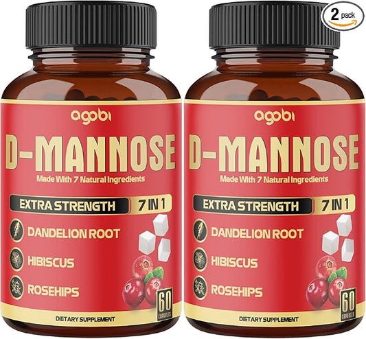 2 Packs 60 Counts 4 Months - D-Mannose Capsules - Natural Urinary Tract Health & Immune Support - 7in1 with Cranberry, Dandelion, Hibiscus & More
