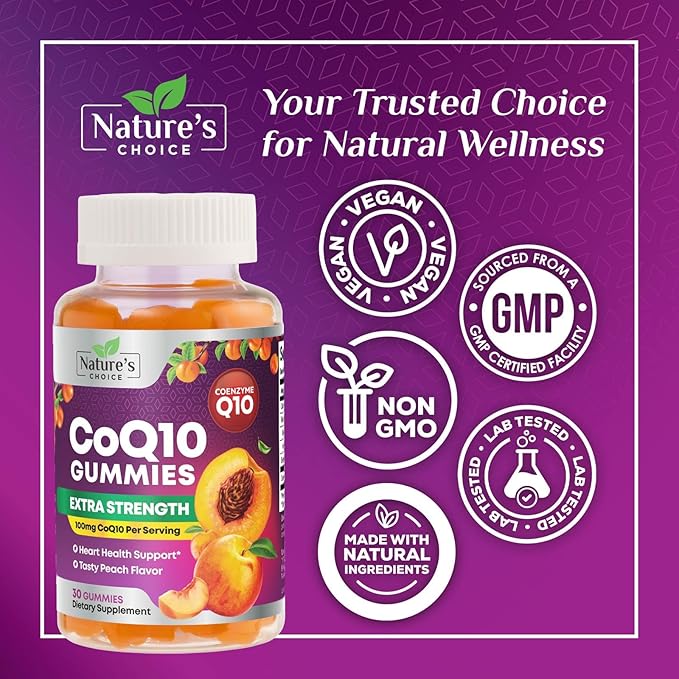 CoQ10 100mg Gummies - 3X Better Absorption, Antioxidant for Heart Health Support & Energy Production, Ultra Coenzyme Q10 Vitamins, Co q 10 Supplement, Dietary Supplement, Non-GMO - 30 CoQ10 Gummies