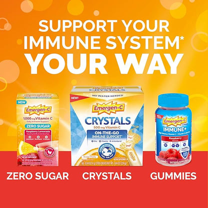 Emergen-C 1000mg Vitamin C Powder, with Antioxidants, B Vitamins and Electrolytes, Immunity Supplements for Immune Support, Caffeine Free Fizzy Drink Mix, Pink Lemonade Flavor - 30 Count