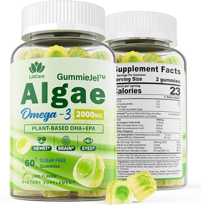 Sugar Free Omega 3 Fatty Acid 2000mg With 640mg DHA & 290mg EPA, Multivitamin, CoQ10, Astaxanthin + Ginger Filled Gummies for Nausea - Stomach Relief - Ultra Absorption for Digestive Support