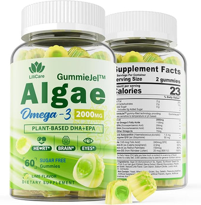 Sugar Free Omega 3 Fatty Acid 2000mg With 640mg DHA & 290mg EPA, Multivitamin, CoQ10, Astaxanthin + Ginger Filled Gummies for Nausea - Stomach Relief - Ultra Absorption for Digestive Support