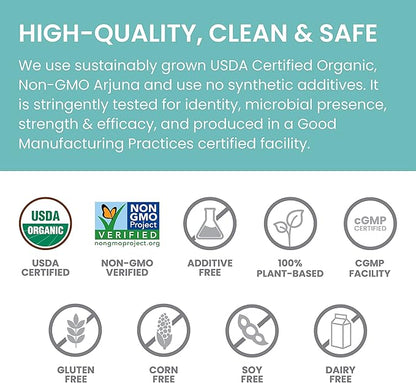 Himalaya Organic Arjuna Herbal Supplement, Cardiovascular Support, Blood Pressure Maintenance, Heart Health, USDA Certified Organic, Non-GMO, Vegan, 700 mg, 60 Plant-Based Caplets, 60 Day Supply