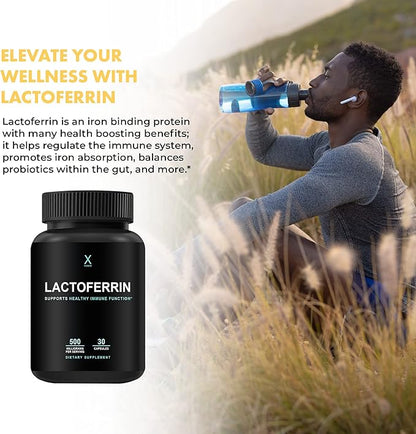 HUMANX Lactoferrin 500mg - Powerful Serving Size (Gluten Free, Non GMO, Soy Free Supplements) - A Component in Colostrum - USA Made, Supports Healthy Immunity, Iron Utilization & Absorption
