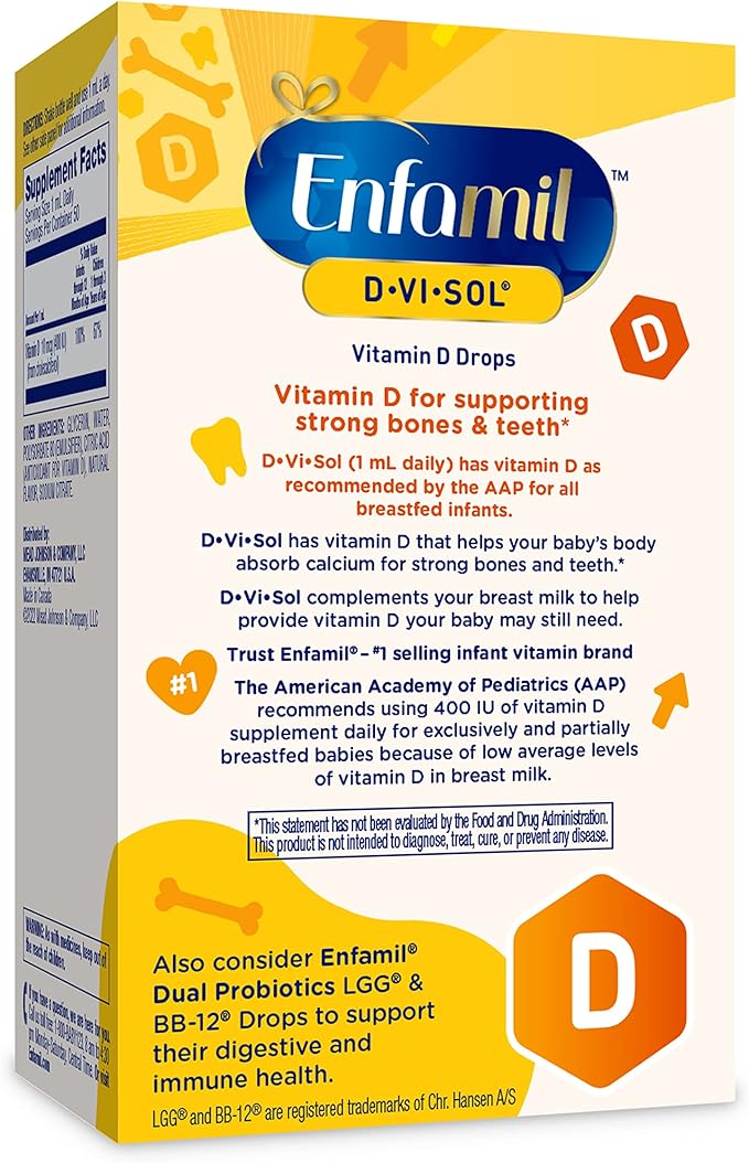 Enfamil Baby Vitamin D-Vi-Sol Liquid Vitamin D Drops, Supports Strong Teeth & Bone Development, 50mL Bottle (Pack of 2)