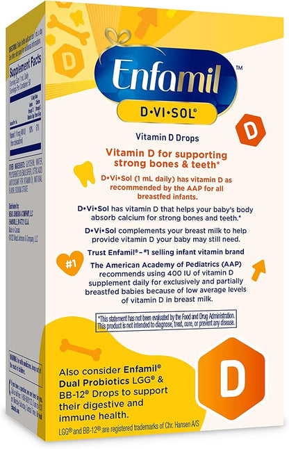 Enfamil Baby Vitamin D-Vi-Sol Liquid Vitamin D Drops, Supports Strong Teeth & Bone Development, 50mL Bottle (Pack of 2)