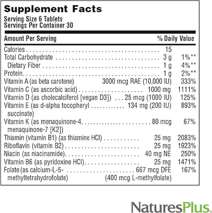 Natures Plus Source of Life No Iron - 180 Mini-Tabs, Pack of 2 - Multi-Vitamin & Mineral Supplement - Supports Natural Energy & Overall Well-Being - Gluten Free, Vegetarian - 60 Total Servings