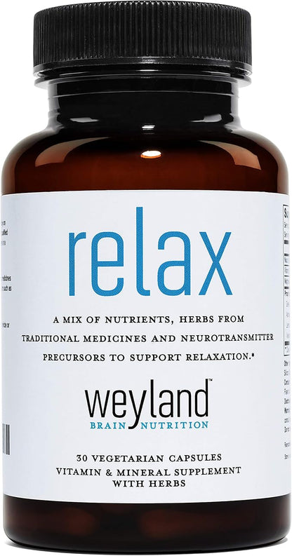Relax - Natural Sleep Support Supplement with GABA, L-Theanine, Valerian Root, 5-HTP, Lemon Balm – Calm and Relaxation Aid - 30 Vegetarian Capsules