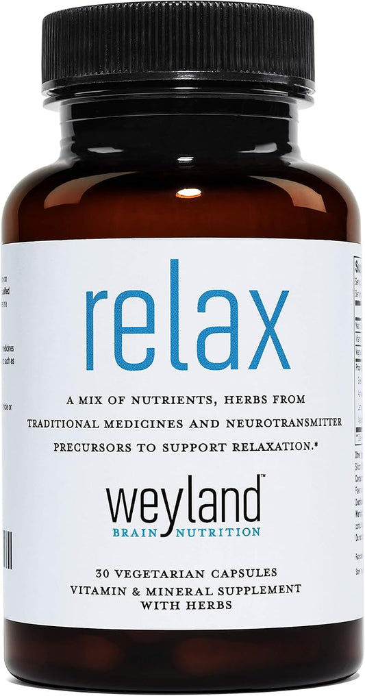 Relax - Natural Sleep Support Supplement with GABA, L-Theanine, Valerian Root, 5-HTP, Lemon Balm – Calm and Relaxation Aid - 30 Vegetarian Capsules