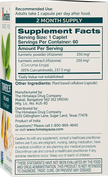 Himalaya Turmeric 95 Supplement with Curcumin/Curcuminoids, Joint and Muscle Support, Optimum Flexibility and Mobility, 600 mg, Non-GMO, Vegan, Gluten Free, 60 Capsules, 60 Day Supply