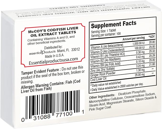 Mccoy Cod/Fish Liver Oil Extract Tablets 100