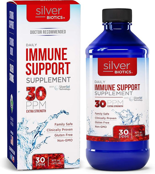Silver Biotics 30 PPM Extra Strength Daily Immune Support Supplement with Silversol Technology | The Perfect Daily Defense Boost for Your Immune System | 16 Fl Oz