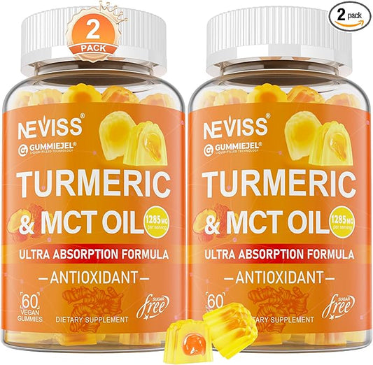 Turmeric Curcumin Gummies for Adults, with Medium Chain Triglycerides (MCT) Oil, Black Pepper Extract, Ultra Absorption, Sugar Free, 120 Gummies, 60 Servings