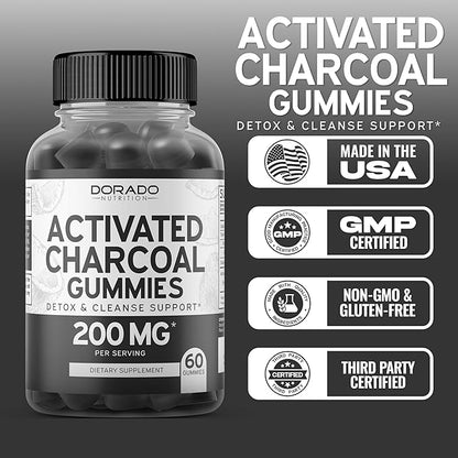 Activated Charcoal Gummies for Healthy Detox & Cleanse Support - Formulated from Organic Coconut Shells 200mg Per Serving – Non GMO & Gluten-Free - Natural Fruit Flavor - For Men & Women (60 Gummies)
