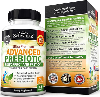 Advanced Prebiotics for Digestive Health - Fast Acting Gut Health Supplement with Clinically Validated Prebiotics for Women & Men for Healthy Gut Flora Bloating & Immune Support - 1 Month Supply
