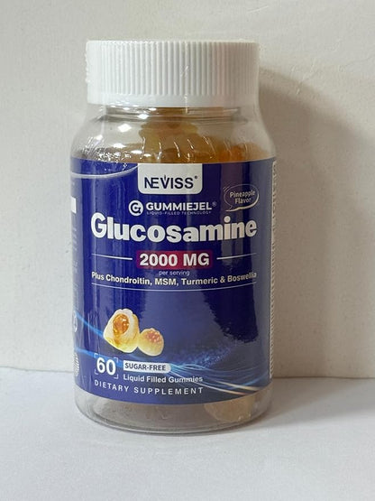 Sugar Free Glucosamine Gummies for Adults 2000MG - Glucosamine Chondroitin MSM Supplement - Plus Turmeric, Boswellia, Hyaluronic Acid & Vitamin D3, Chewable Glucosamine Gummy, 60 Gummies, 30 Servings