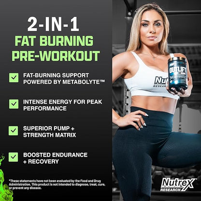 Nutrex Outlift Burn Pre-Workout Supplement for Energy, Focus & Endurance | Metabolyte, L-Citrulline, Beta-Alanine & Caffeine | Thermogenic Formula for Performance (22 Servings, Maui Twist)