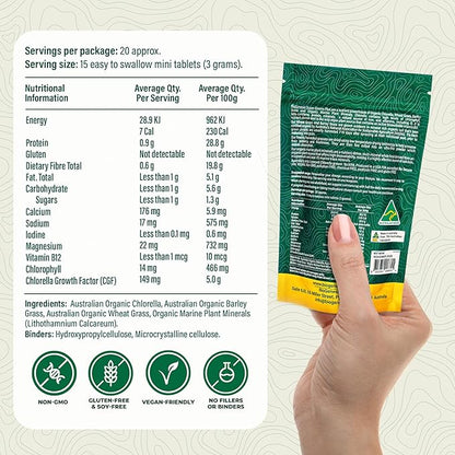 Biogenesis Australian Organic SuperGreens Plus Chlorella, Barley Grass, Wheat Grass, Marine Plant Minerals Australia, Tablets (200 mg) (300 Count)