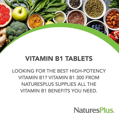 Natures Plus Vitamin B1 (Thiamin HCI), Sustained Release - 300 mg, 90 Vegetarian Tablets - Gluten-Free - 90 Servings