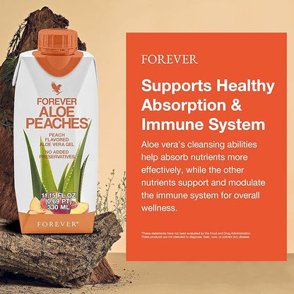 Forever Living - Forever Aloe Peaches - Supports Digestion, Immune System, Energy Levels No Preservatives, Vegan, Gluten-Free - 6 Packs
