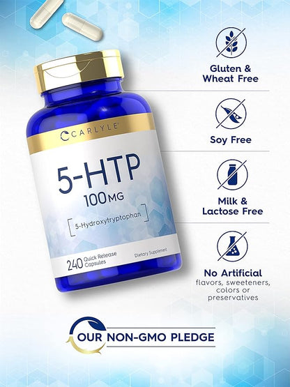 Carlyle 5HTP | 100mg | 240 Capsules | 5 Hydroxtryptophan | Non-GMO & Gluten Free Supplement