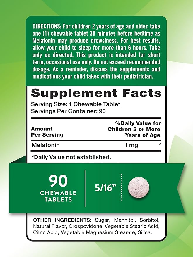 Nature's Truth Kids Melatonin Chewable Tablets | 1mg | Grape Flavor | Vegetarian, Non-GMO, & Gluten Free Supplement