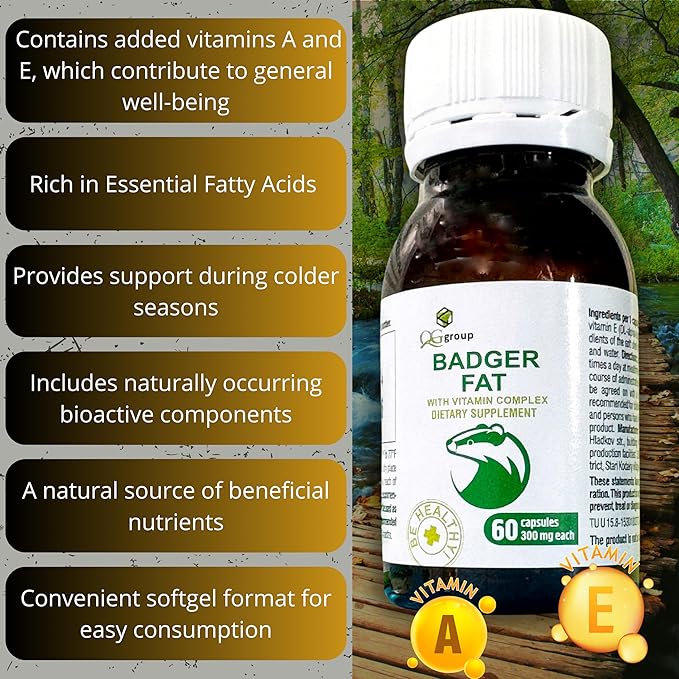 QG group Badger Fat Natural Source of Polyunsaturated Fatty Acids - 60 Capsules, 300 mg Each