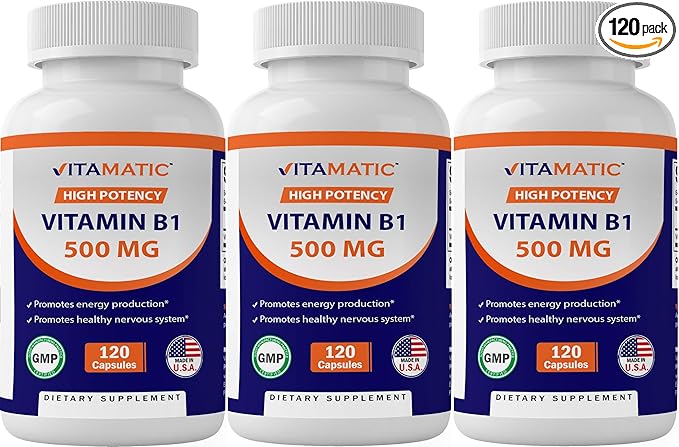 Vitamatic Vitamin B1 (Thiamine) 500mg – 3 Pack (360 Capsules Total)