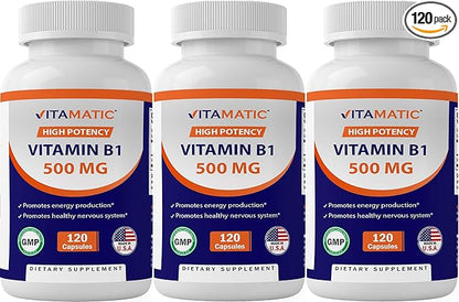 Vitamatic Vitamin B1 (Thiamine) 500mg – 3 Pack (360 Capsules Total)