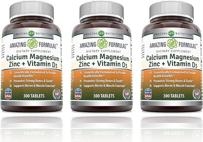 Amazing Formulas Calcium Magnesium Zinc with Vitamin D3 Supplement | Non-GMO | Gluten Free | Made in USA (300 Count | 3 Pack)