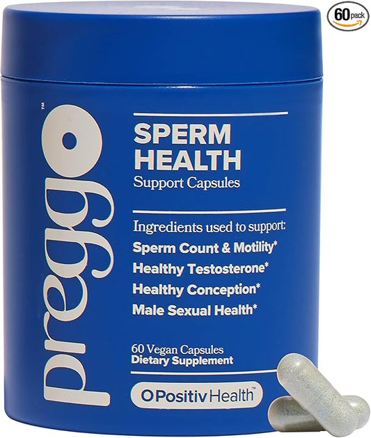 O Positiv Preggo Sperm Health Capsules for Men - OBGYN-Formulated for Improved Sperm Count & Motility with Tongkat Ali, NAC, Alpha Lipoic Acid – Male Reproductive Health, 60 Count (Pack of 1)